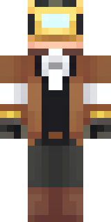 a steampunk inventor in a brown leather coat and brass goggles
