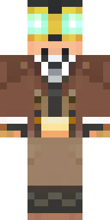 a steampunk inventor in a brown leather coat and brass goggles