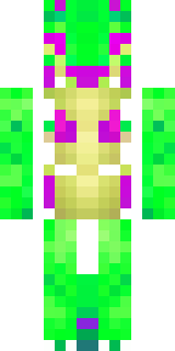a dragon hybrid with green scales, horns and a spined tail