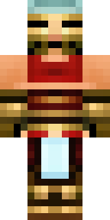 a gladiator in bronze arm guards and a red-plumed helmet