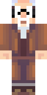 a friendly villager librarian in brown robes with glasses