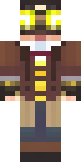 a steampunk inventor in a brown leather coat and brass goggles