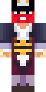 a pirate captain in a long red coat and tricorn hat