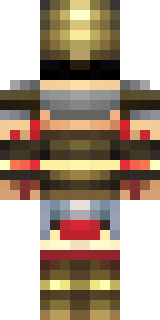 a gladiator in bronze arm guards and a red-plumed helmet
