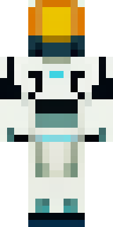 a mecha pilot in a white flight suit with a segmented helmet