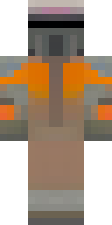 a battle-worn pilot in orange plating with scorch marks