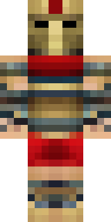 a gladiator in bronze arm guards and a red-plumed helmet