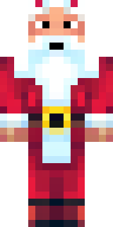 a jolly Santa in a red suit with a white beard and sack