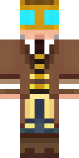 a steampunk inventor in a brown leather coat and brass goggles