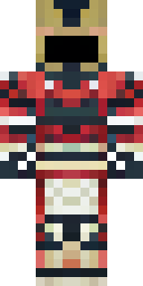 a samurai in red lacquered armor with a horned helmet