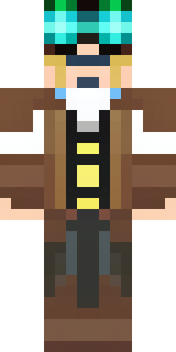 a steampunk inventor in a brown leather coat and brass goggles