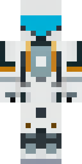 a mecha pilot in a white flight suit with a segmented helmet