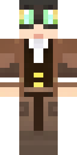 a steampunk inventor in a brown leather coat and brass goggles