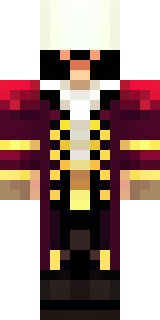 a pirate captain in a long red coat and tricorn hat