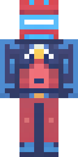 a masked hero in a sleek red and blue suit with a chest emblem