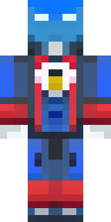 a masked hero in a sleek red and blue suit with a chest emblem