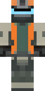 a battle-worn pilot in orange plating with scorch marks