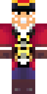 a pirate captain in a long red coat and tricorn hat