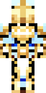 a royal paladin in gold-trimmed white armor with a red cape