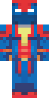 a masked hero in a sleek red and blue suit with a chest emblem