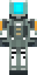 a mecha pilot in a white flight suit with a segmented helmet