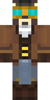 a steampunk inventor in a brown leather coat and brass goggles