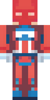 a masked hero in a sleek red and blue suit with a chest emblem
