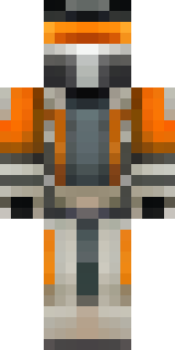 a battle-worn pilot in orange plating with scorch marks