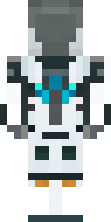 a mecha pilot in a white flight suit with a segmented helmet