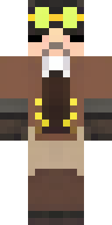 a steampunk inventor in a brown leather coat and brass goggles