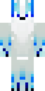 a snow fox spirit in white fur with blue markings