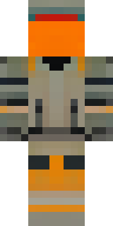a battle-worn pilot in orange plating with scorch marks