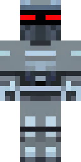 a chrome-armed enforcer in dark tactical gear with red optics