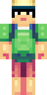 a farmer villager in a straw hat with a green apron
