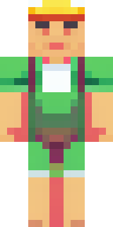 a farmer villager in a straw hat with a green apron