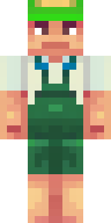 a farmer villager in a straw hat with a green apron