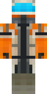 a battle-worn pilot in orange plating with scorch marks