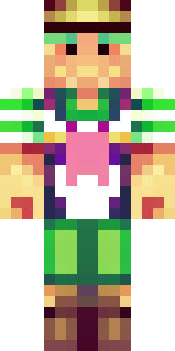 a farmer villager in a straw hat with a green apron