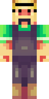 a farmer villager in a straw hat with a green apron