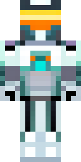 a mecha pilot in a white flight suit with a segmented helmet