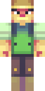a farmer villager in a straw hat with a green apron
