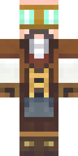 a steampunk inventor in a brown leather coat and brass goggles