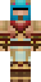 a gladiator in bronze arm guards and a red-plumed helmet