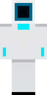 a sleek white service robot with a single cyan sensor