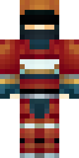 a samurai in red lacquered armor with a horned helmet