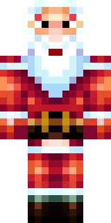 a jolly Santa in a red suit with a white beard and sack