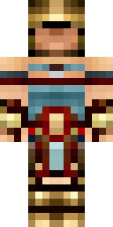 a gladiator in bronze arm guards and a red-plumed helmet