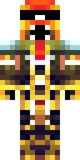 a golden pirate with an eyepatch and a parrot on the shoulder
