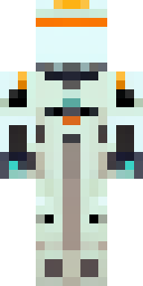 a mecha pilot in a white flight suit with a segmented helmet