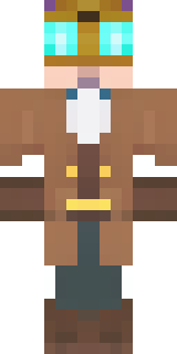 a steampunk inventor in a brown leather coat and brass goggles